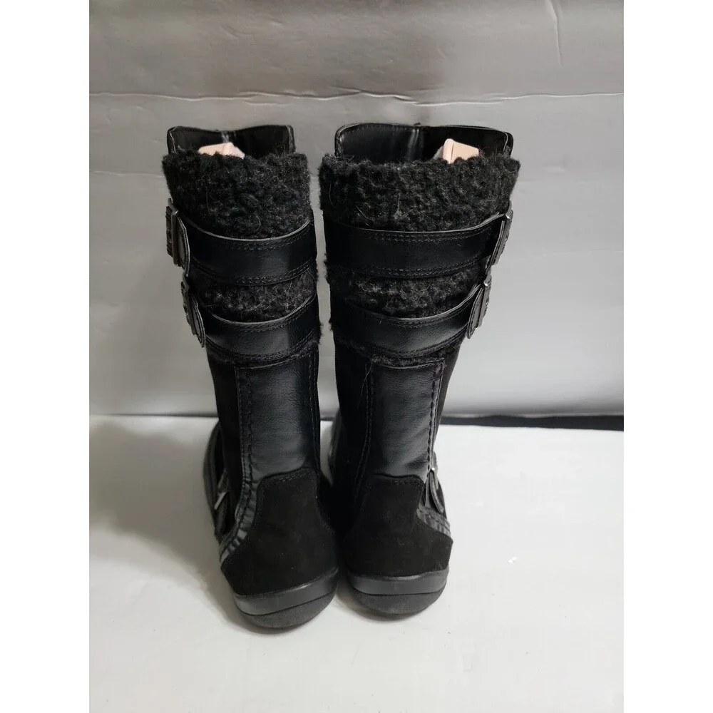 BARETRAPS Wyona Girls Kids Size 5 Boots Black Fur Accent Buckle Mid Calf
